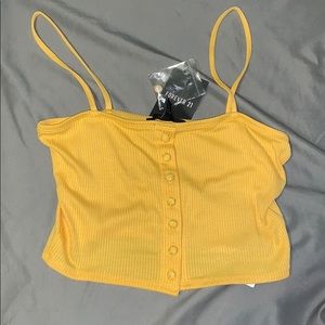 Yellow button down crop top